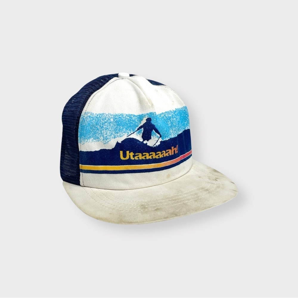 Vtg 80s 90s Utaaaaaah! Snapback Hat, Utah Ski Snow Trucker Hat, Thrashed Worn